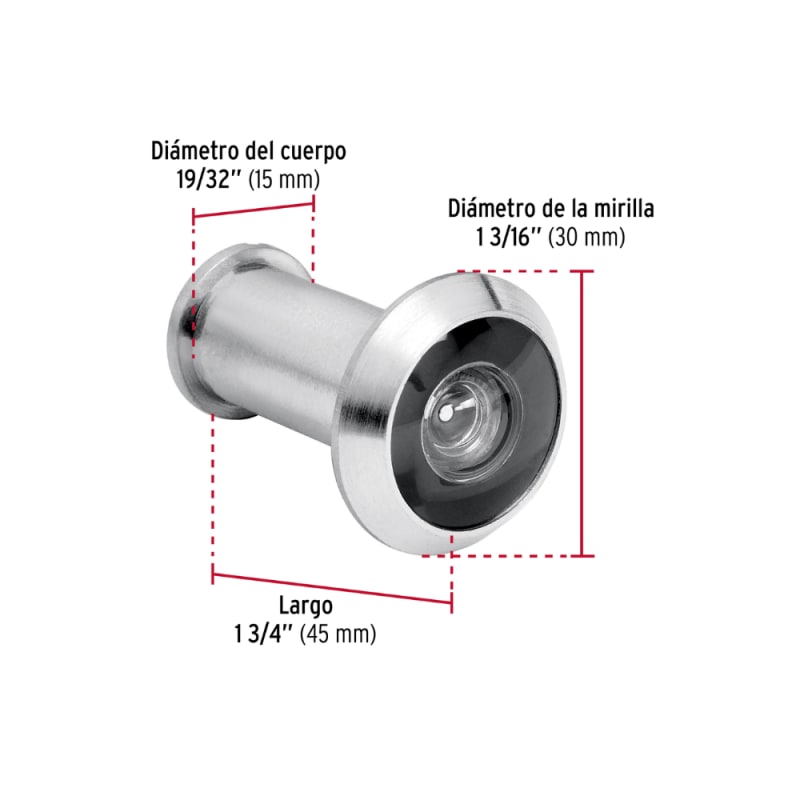 Mirilla Visor de Seguridad con Acabado de Cromo Para Puerta 180° 30 mm Hermex MIRI-3