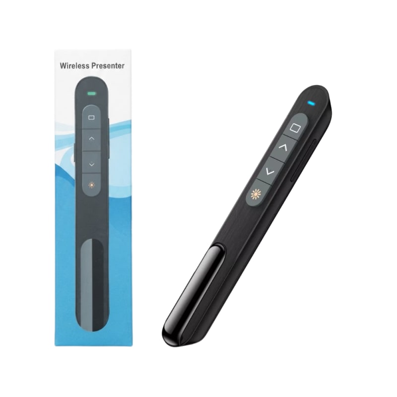 Presentador Inalambrico para PowerPoint 2 en 1 con Puntero Laser y Receptor Dual USB-A y USB-C Alcance de 80 Metros