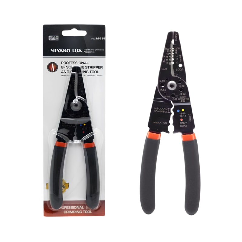 Alicate Pelador de Cable  6 Pulgadas Multifuncion para Cortar, Pelar y Crimpar Cables Trabajos de Electricidad Miyako USA M-398