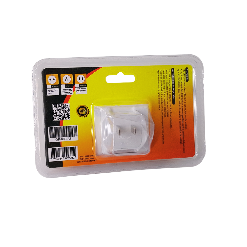 Adaptador Enchufe Plano Triple Op-609-a3 Opalux