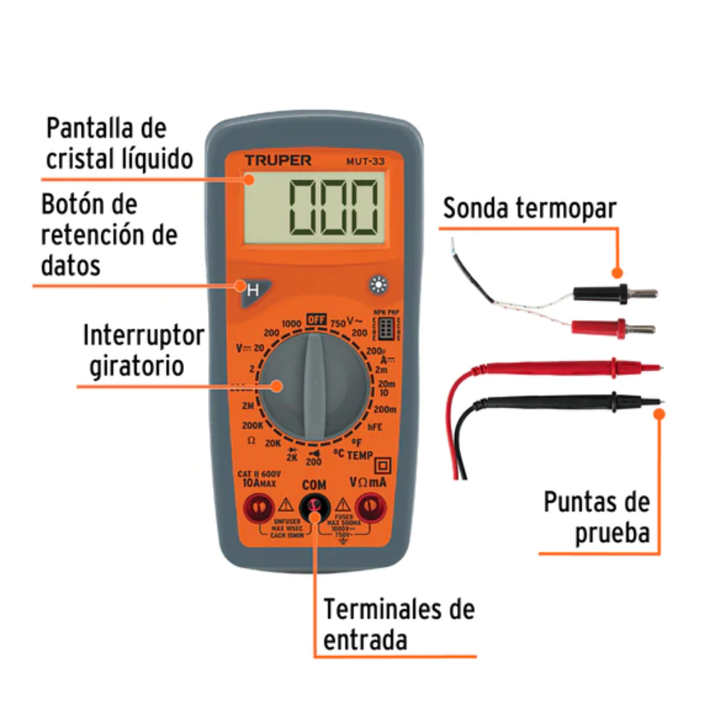 Multímetro Multitester Digital Truper Mut-33