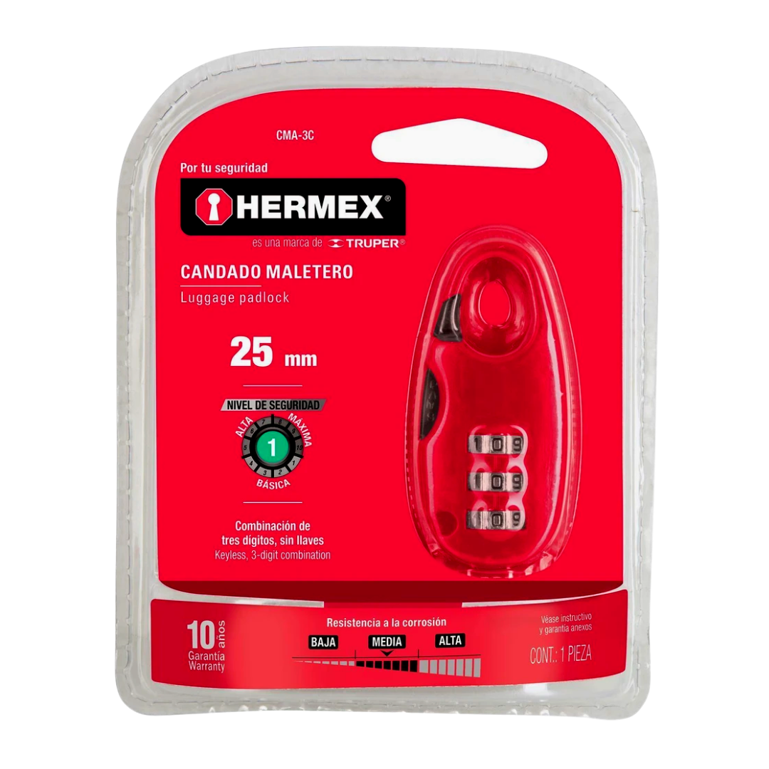 Candado Maletero Combinación 3 Dígitos Hermex 25mm CMA-3C