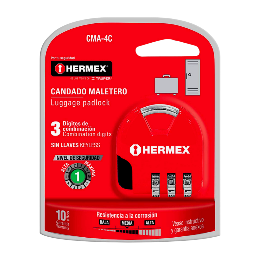 Candado Maletero Combinación 3 Dígitos Hermex 36mm CMA-4C