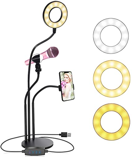 Aro De Luz Led 3 En 1 C/ Soporte Para Celular Y Micrófono