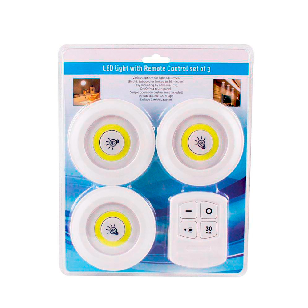 Luz Led X 3 Cob Con Control Remoto A Pilas Aaa