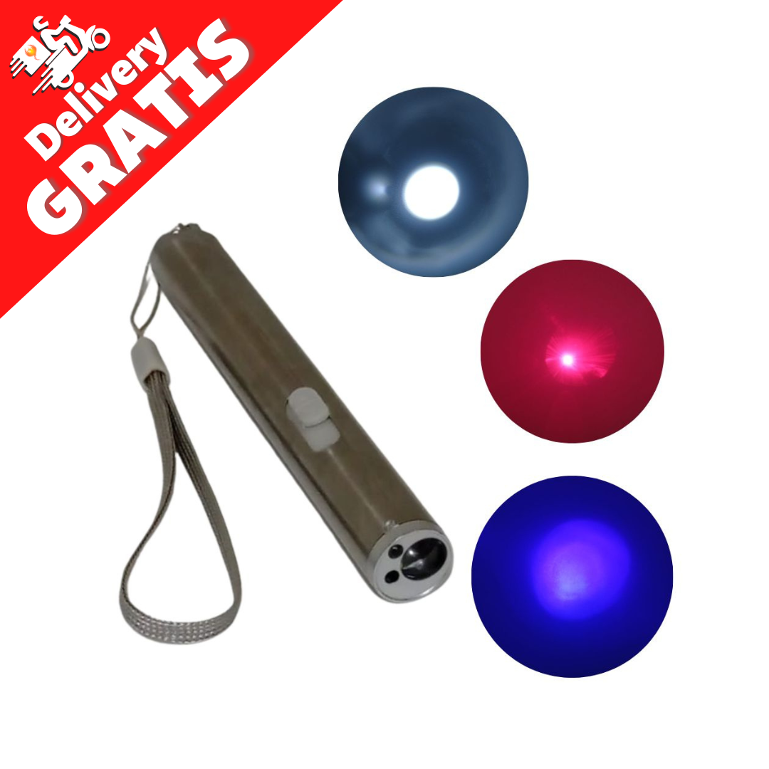 Linterna 3 En 1 Con Puntero Laser Rojo Y Luz Uv Funciona A Pila AA