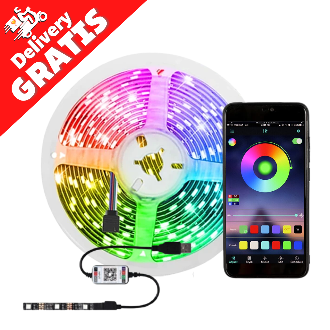 Cinta Tira Led Rgb 5m Música Bluetooth Usb Con App - Meseta