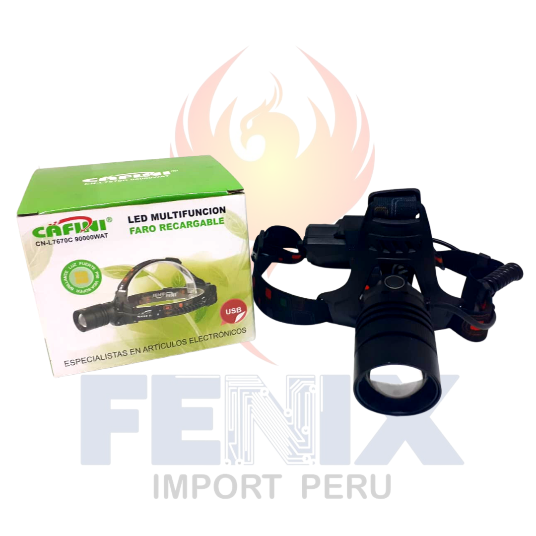 Linterna Frontal Recargable 1 Led Cafini 2 Baterías 7670c