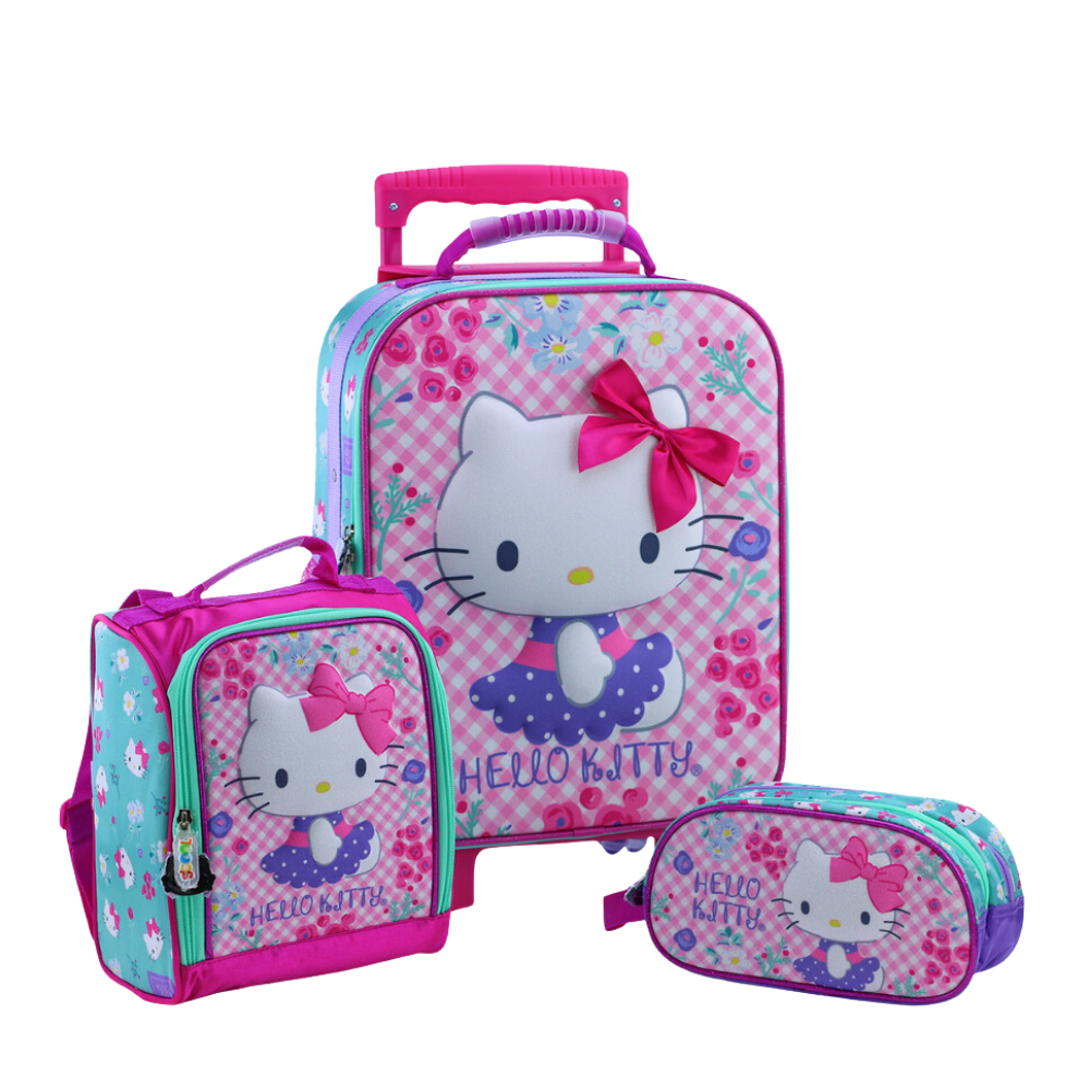 Set Maleta Magic Grande Eva 3D Velvet Hello Kitty Scool