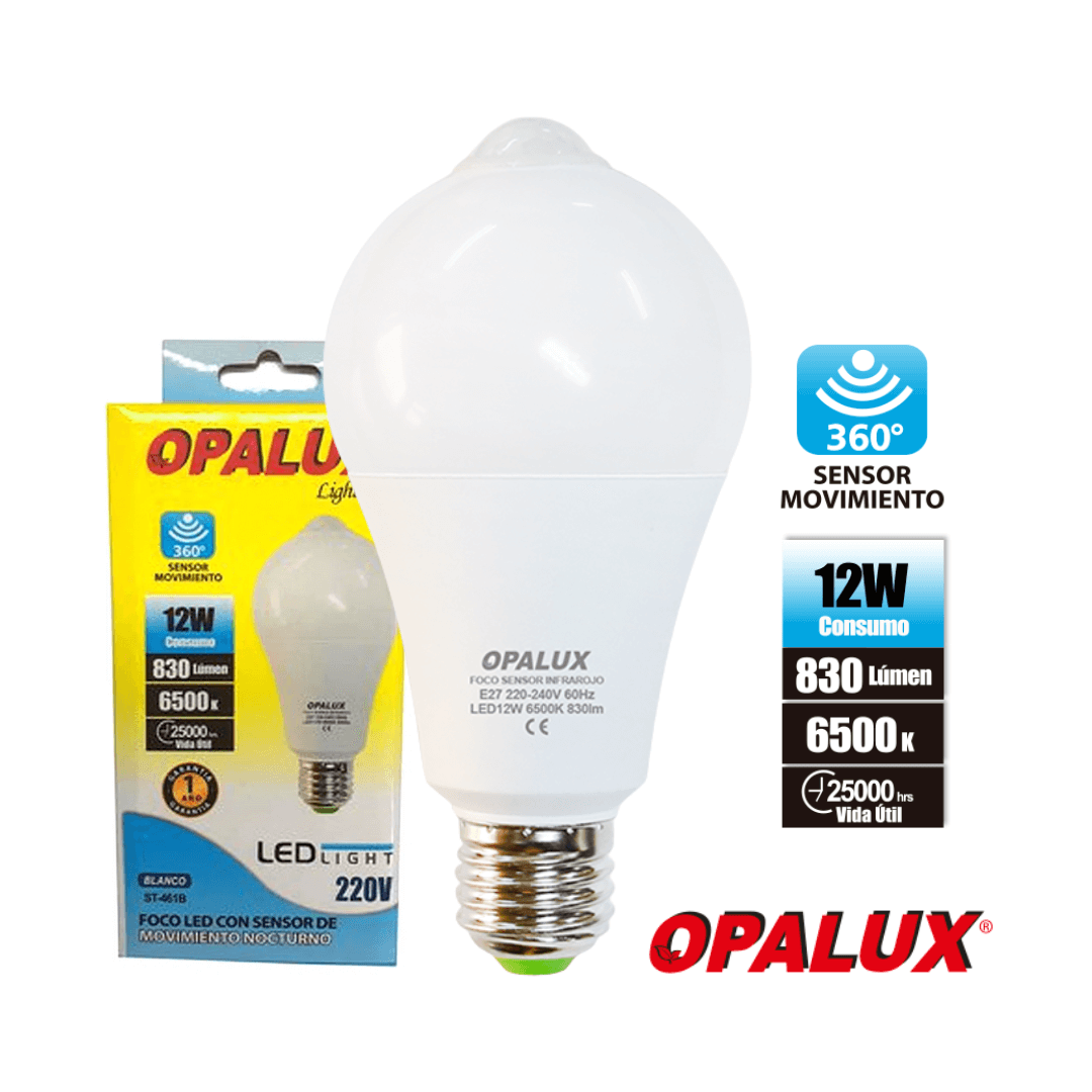 Foco Led Blanco 12w Con Sensor De Movimiento Opalux St-461b