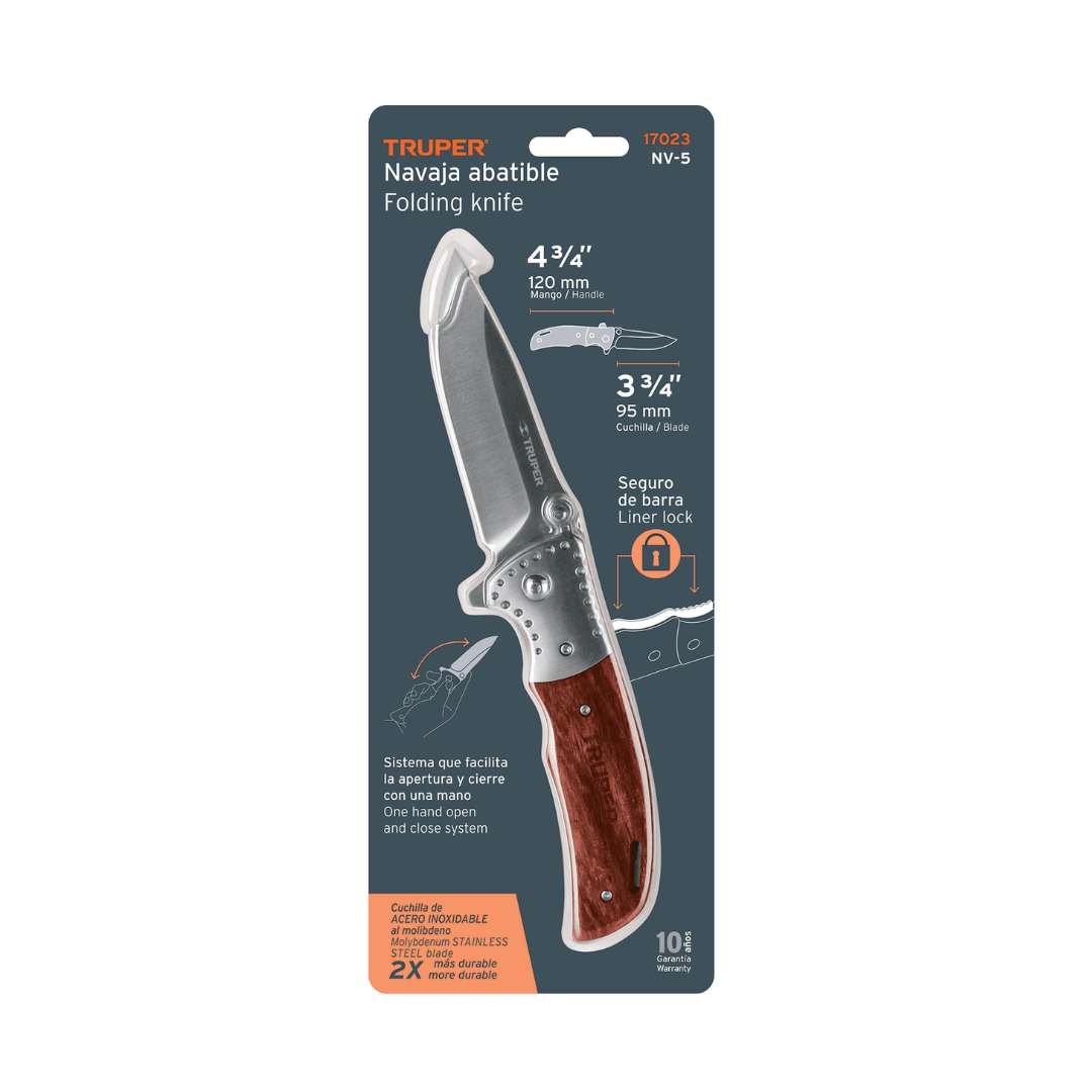 Navaja Abatible Acero 3 3/4 " Nv-5 Mango de Madera Truper