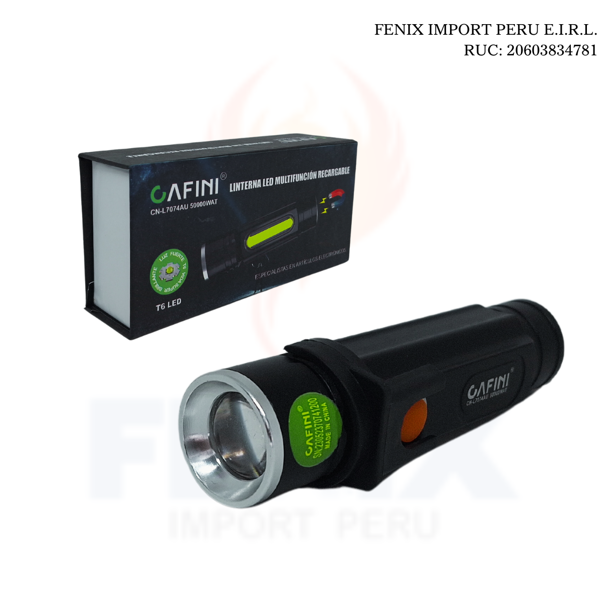 Linterna de Mano Imantada LED 50000W con Zoom y Carga USB Integrada Cafini CN-L7074AU