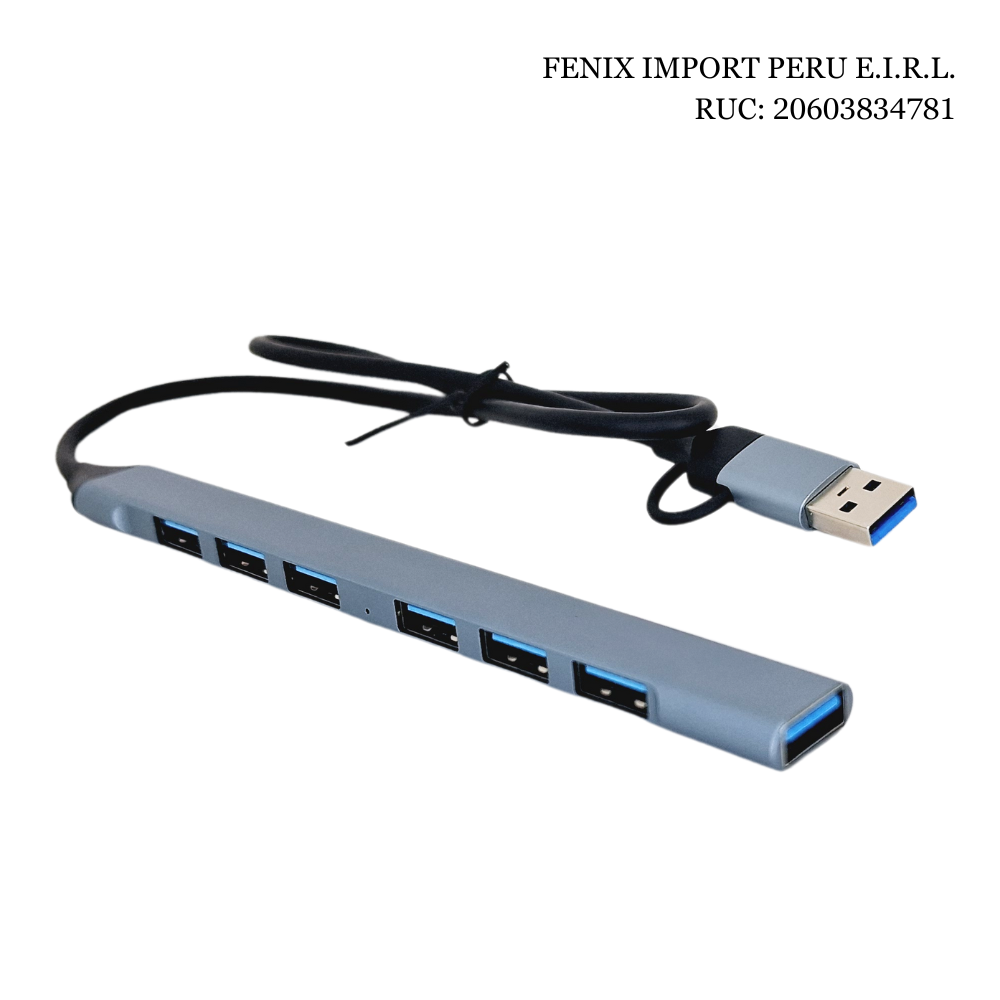 HUB Conector Dual 7 Puertos USB 3.0 de ALUMINIO Windows, MAC y Android