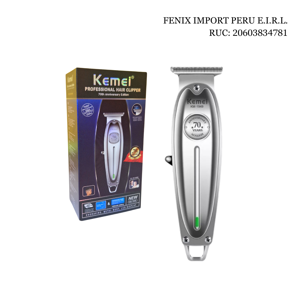 Cortador de Cabello Profesional Kemei 1949 Maquina Inalambrica Clipper Plateado