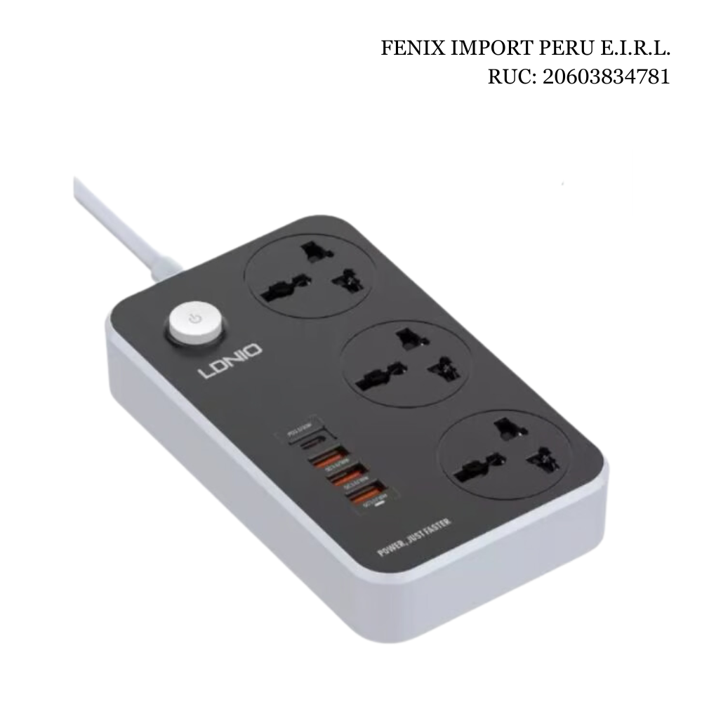 Supresor De Picos Extension LDNIO 3 Tomas Universales 3 USB-A y 1USB-C