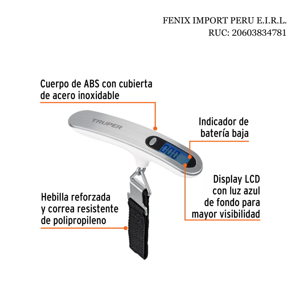 Balanza Electronica para Maleta 50kg 4 Medidas Pila CR2032, Truper 100787