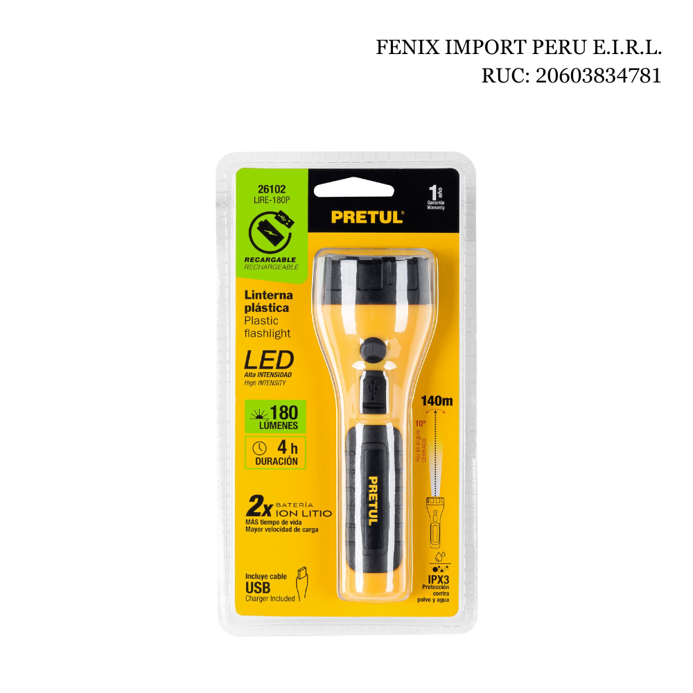 Linterna Tactica  Recargable 180 lumenes Pretul LIRE-180P