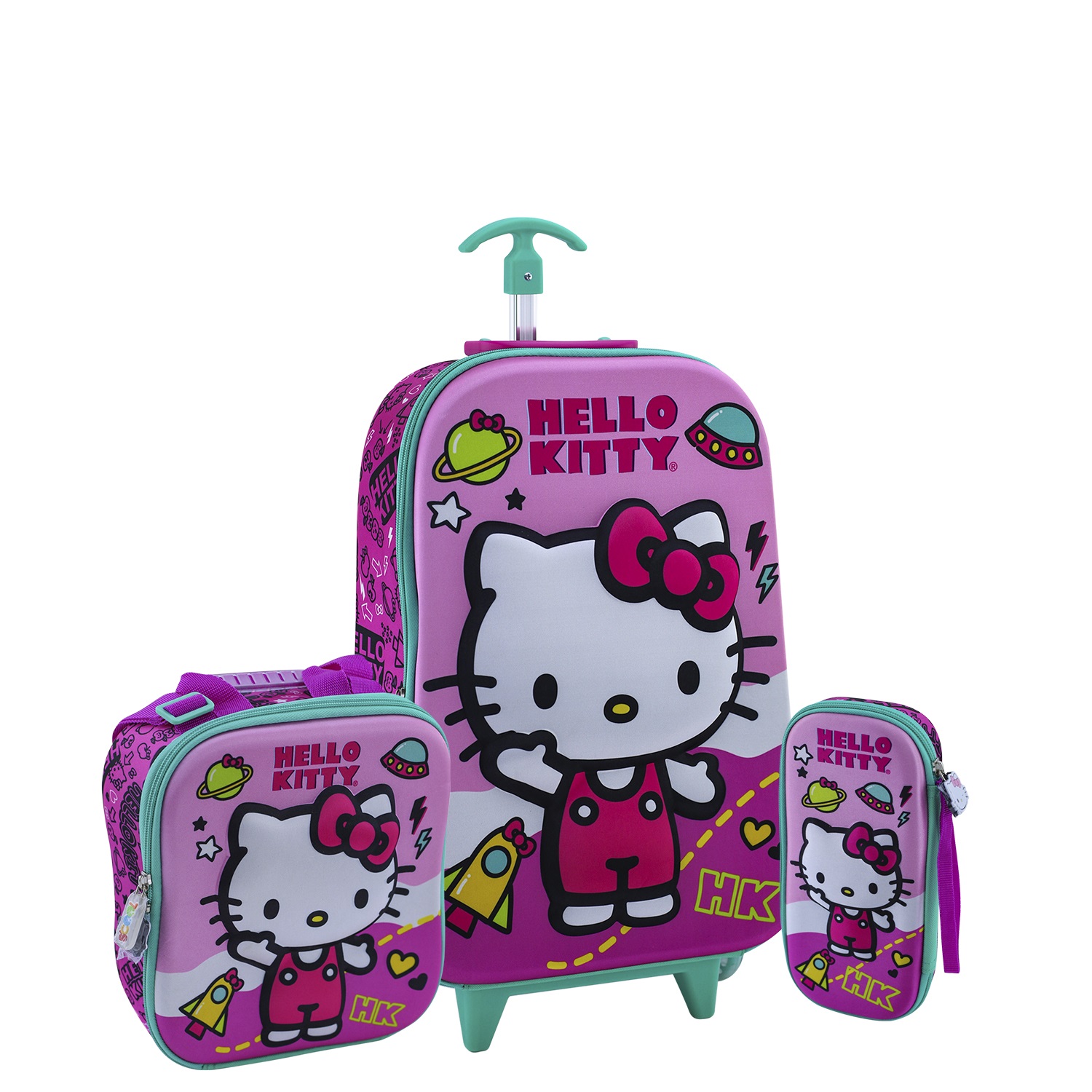Set Maleta Full 3D EVA Triple Rueda Scool Ranger - HELLO KITTY