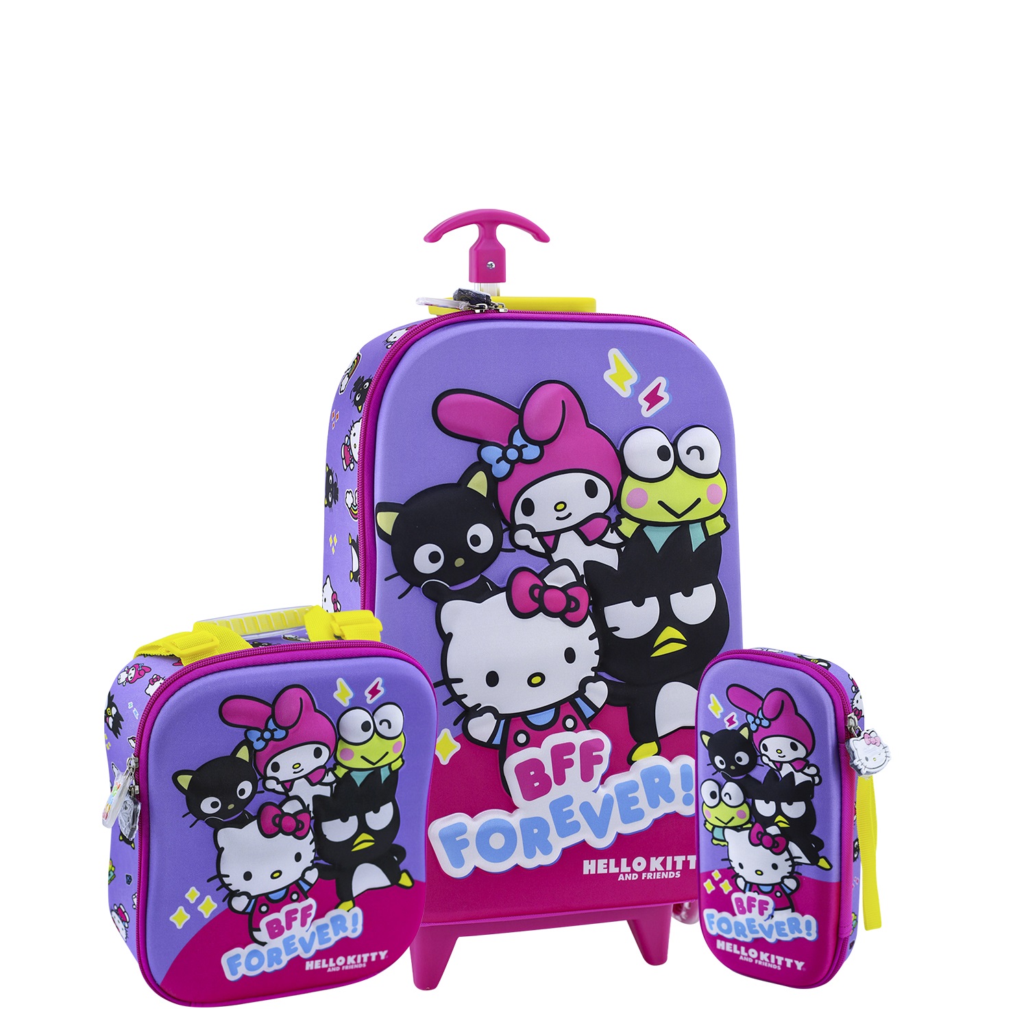 Set Maleta Full 3D EVA Triple Rueda Scool Ranger - HELLO KITTY & FRIENDS