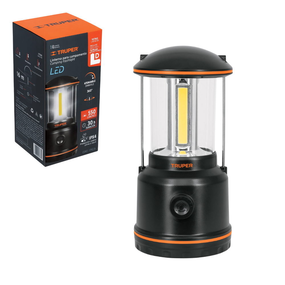 Lámpara LED Tipo Farol 360° Con Luz Regulable y Asa TRUPER LACA-3D