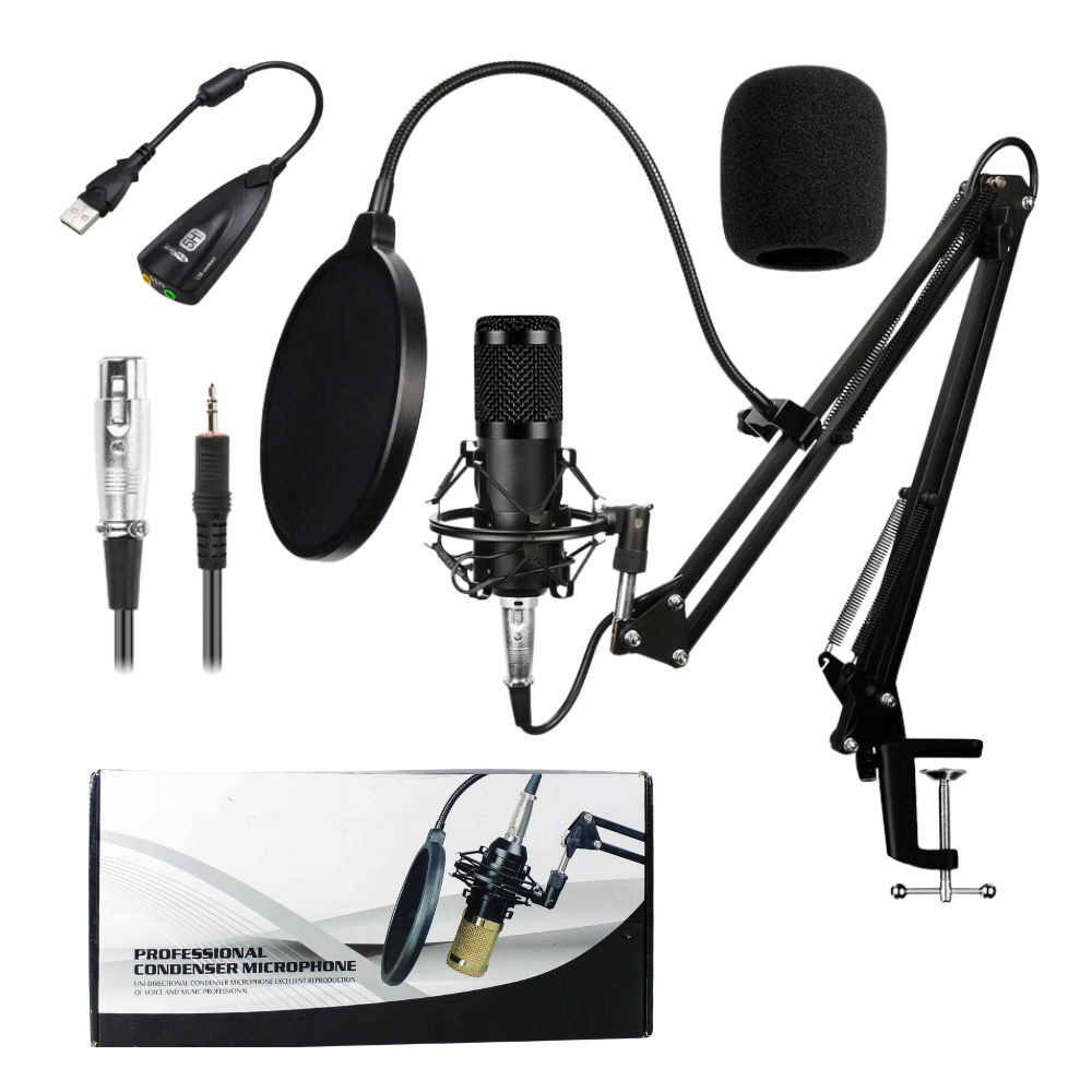 Microfono Condensador Profesional Kit para Entrevistas Streaming y Podcast