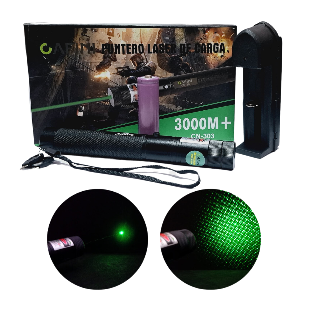 Puntero Laser Verde Recargable Cafini Gran Alcance 3000 Metros