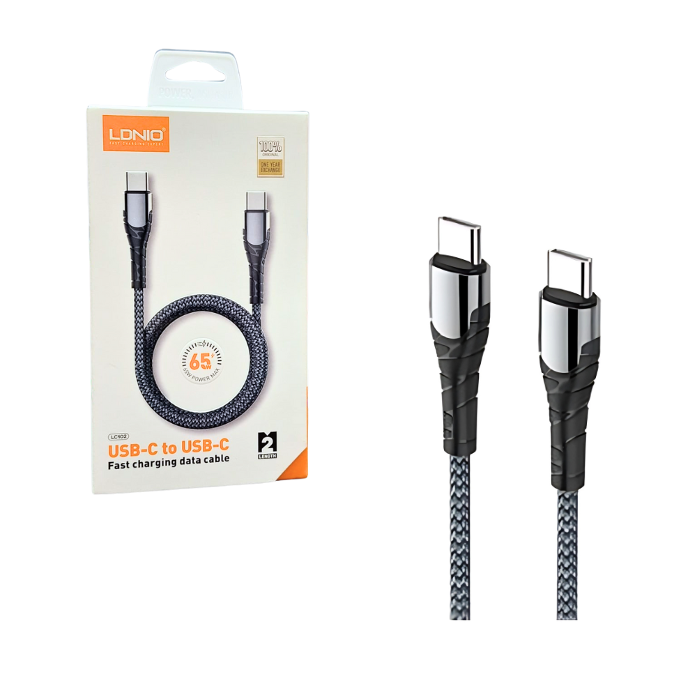 Cable De Datos USB Tipo C a Tipo C Ldnio LC102 65W Carga Rapida