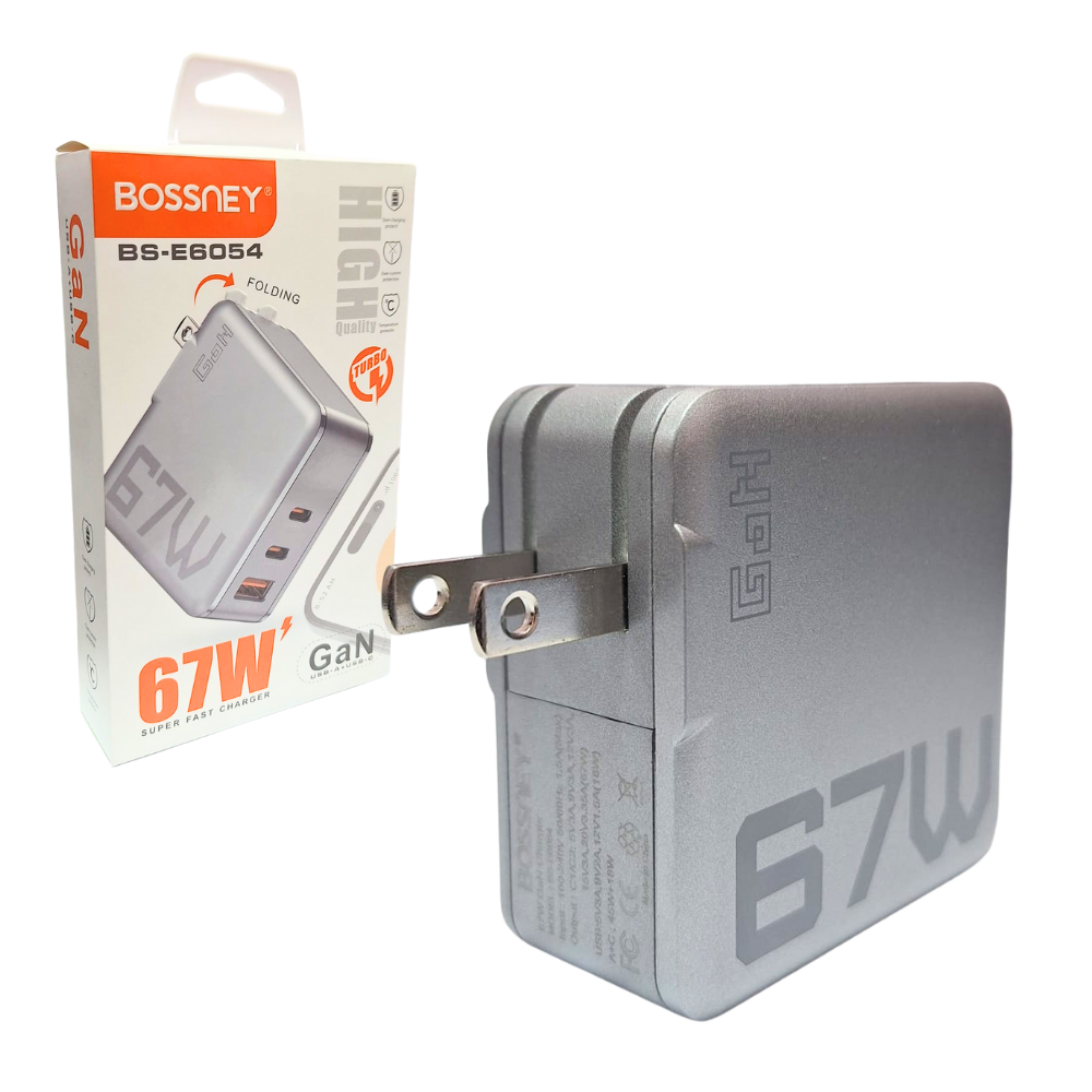 Cubo Cargador Bossney BS-E6054 de 67W con 2 Salidas USB Tipo C