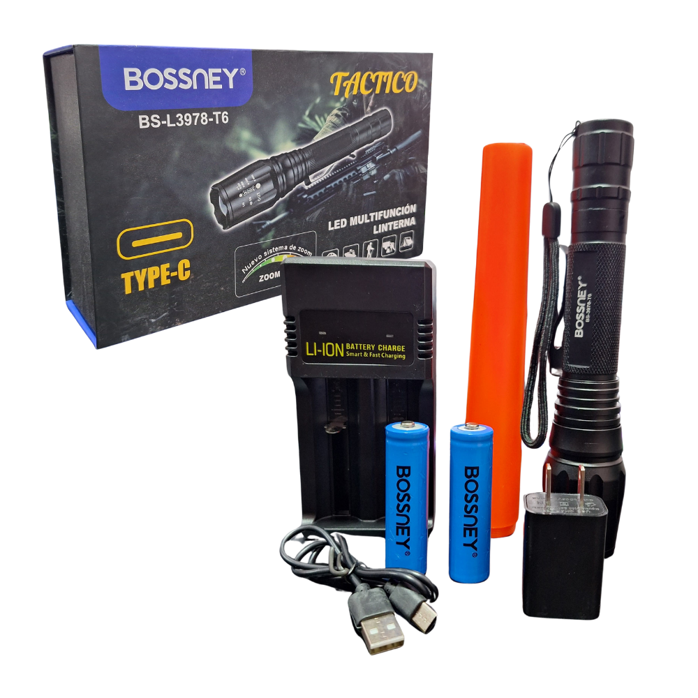 Linterna Tactica de Mano Bossney BS-3978-T6