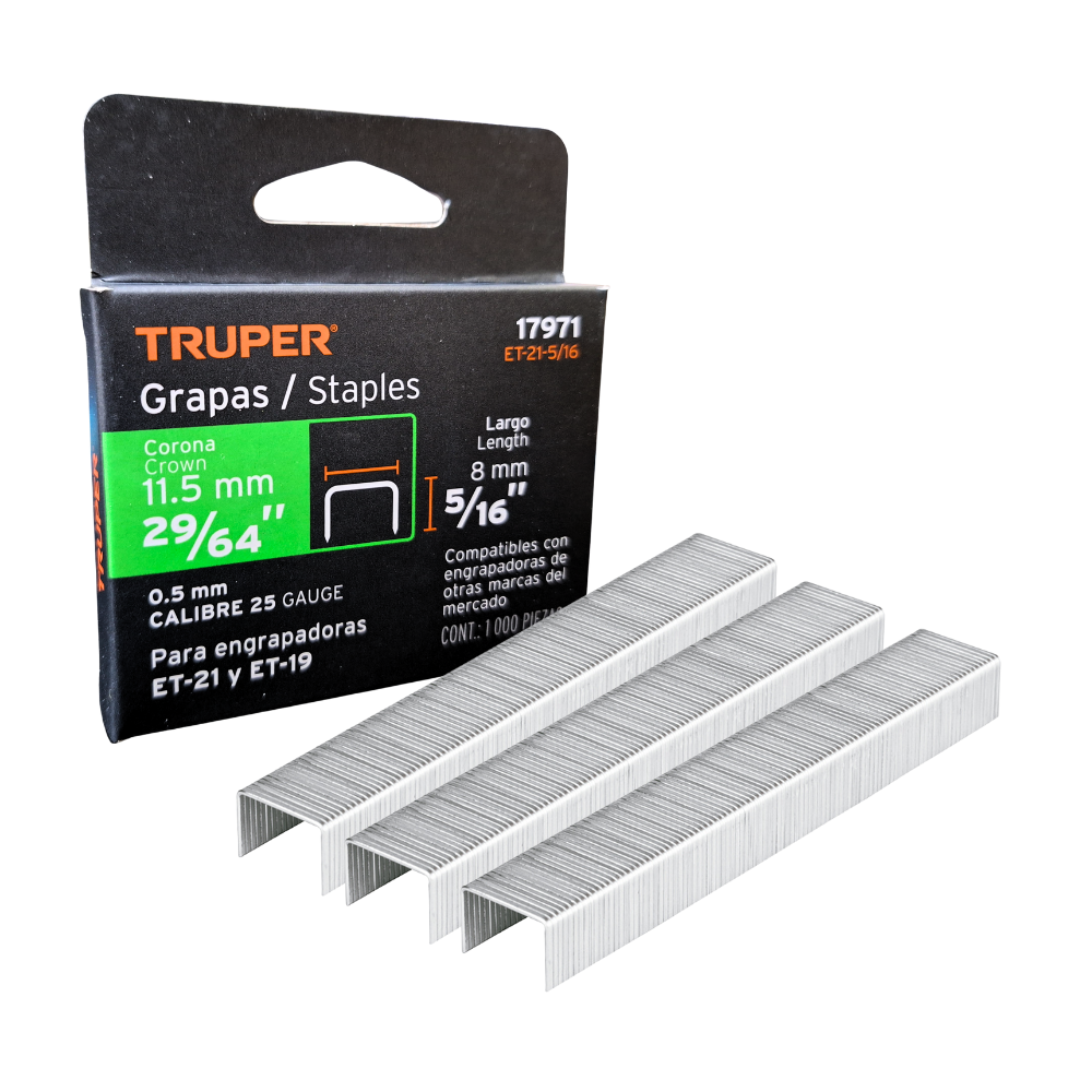 Grapas 5/16 para Tapizar con Engrapadora ET-19 y ET-21 1000 Piezas - Truper 17971
