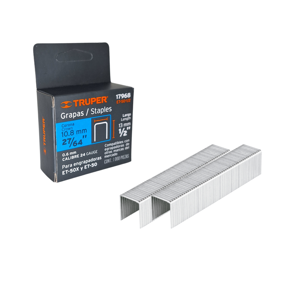Grapas 1/2 para Tapizar con Engrapadora ET-50 1000 Piezas - Truper 17968