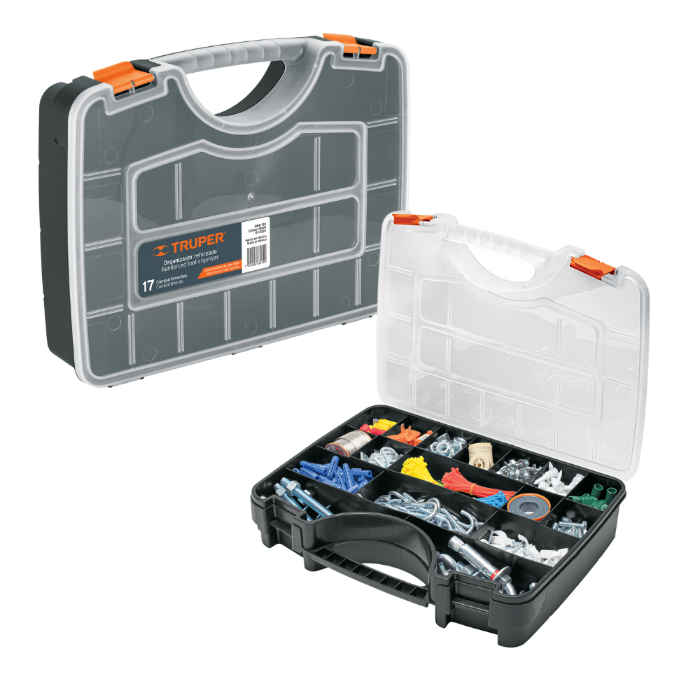 Organizador plastico reforzado de 17” con 17 compartimentos Truper ORG-17X