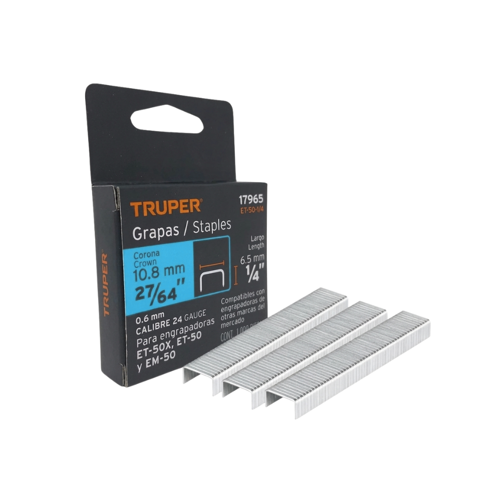 Grapas 1/4 para Tapizar con Engrapadora ET-50 1000 Piezas - Truper 17965