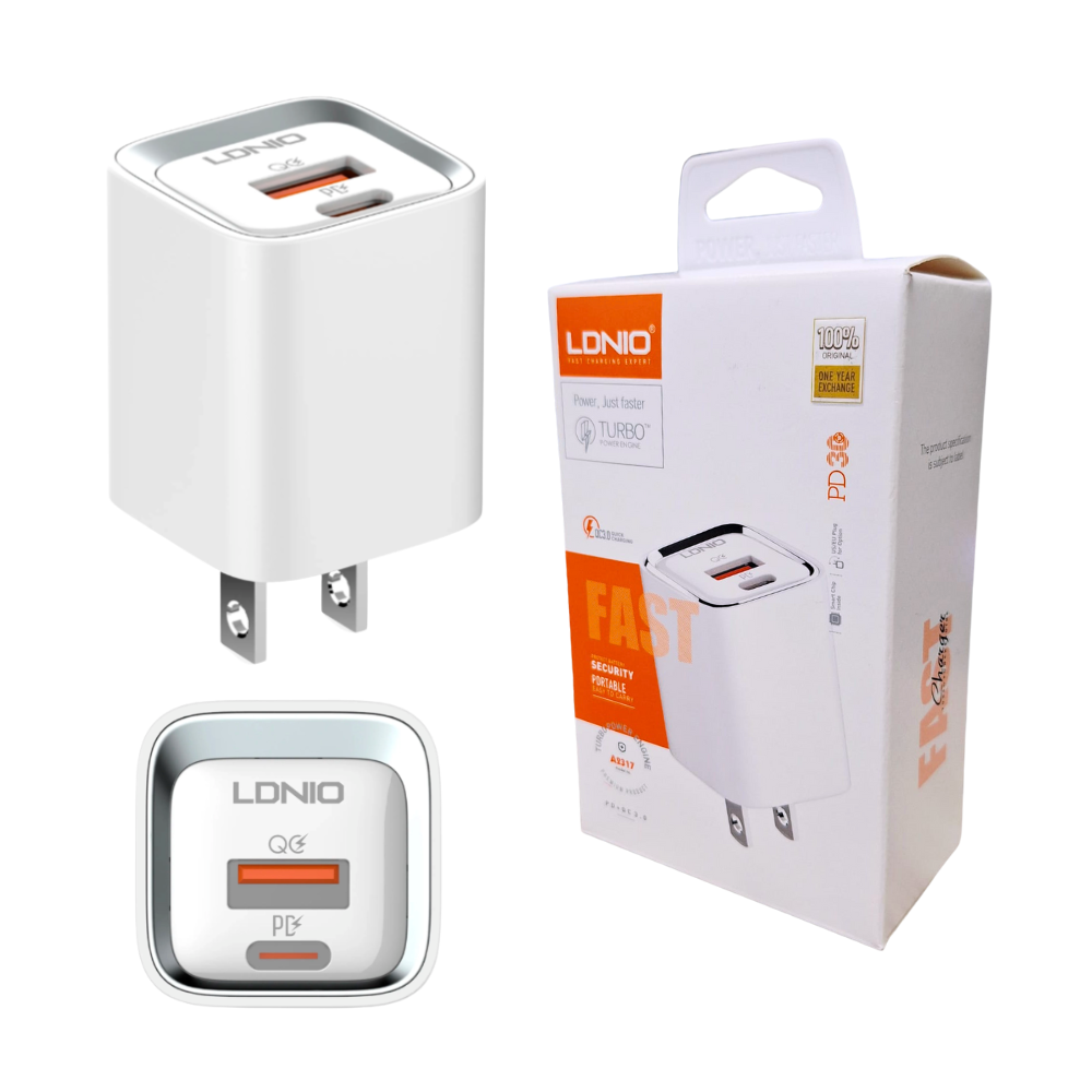 Cubo Cargador de Doble entrada USB QC3.0 y Tipo C PD 30W  Ldnio A2317