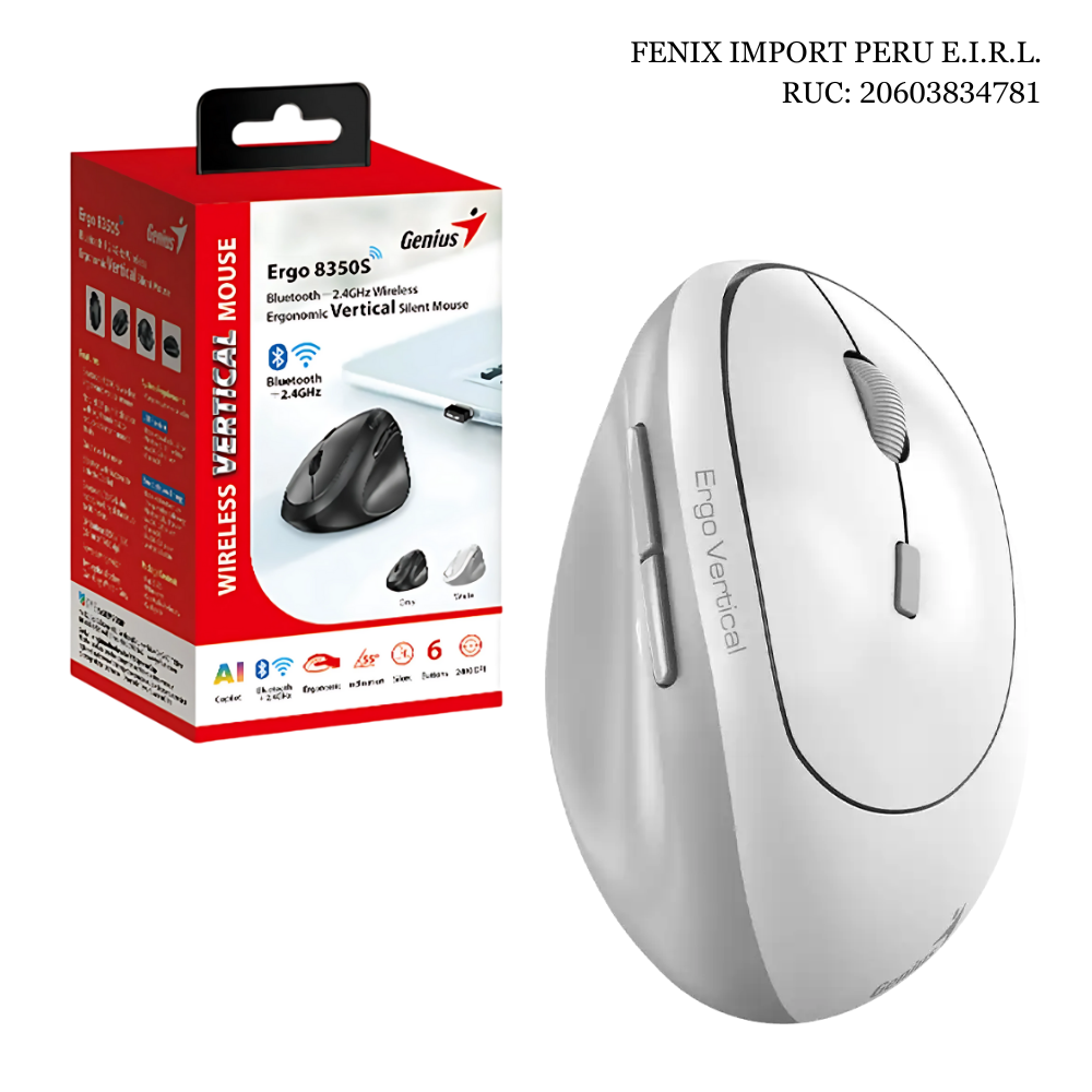 Mouse Ergonomico Vertical Genius Bluetooth 5.3 + receptor USB 2.4 GHz 8350S