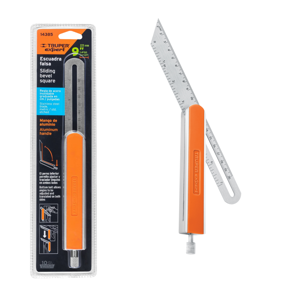 Escuadra Falsa Profesional de 9″ (23 cm) con regla Truper Expert EFT-9X 14385 