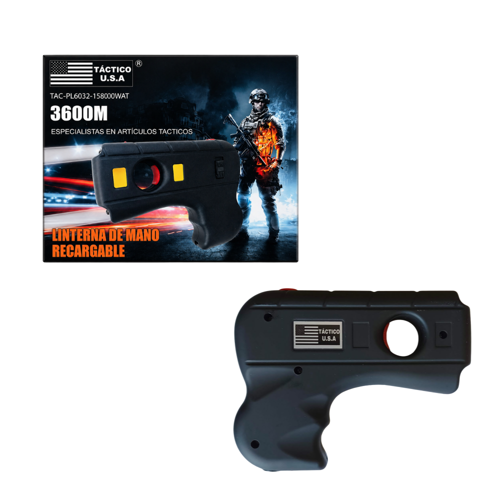 Electroshock de Defensa Personal con Linterna tipo Pistola con Seguro TAC-PL6032-158000WAT