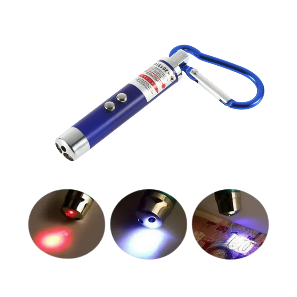 Llavero Linterna Uv, Led Blanco Y Laser Rojo 3 En 1
