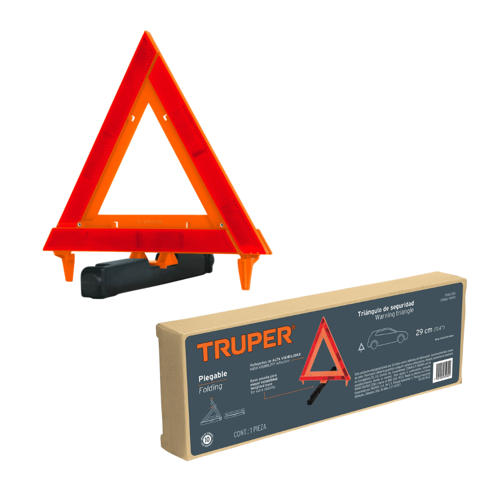 Triangulo Reflectivo de Seguridad Plegable 11" 29 cm para Emergencia Vehiculares  Truper TRISE-290