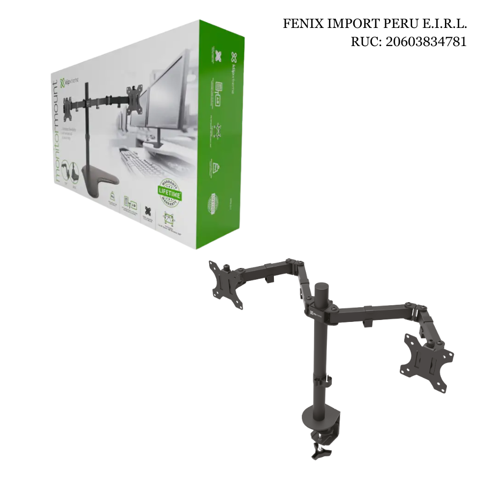 Soporte para Monitor 13"–32" con Brazo Articulado Abrazadera Tipo C y Rotación 360°  Klip Xtreme KPM-310