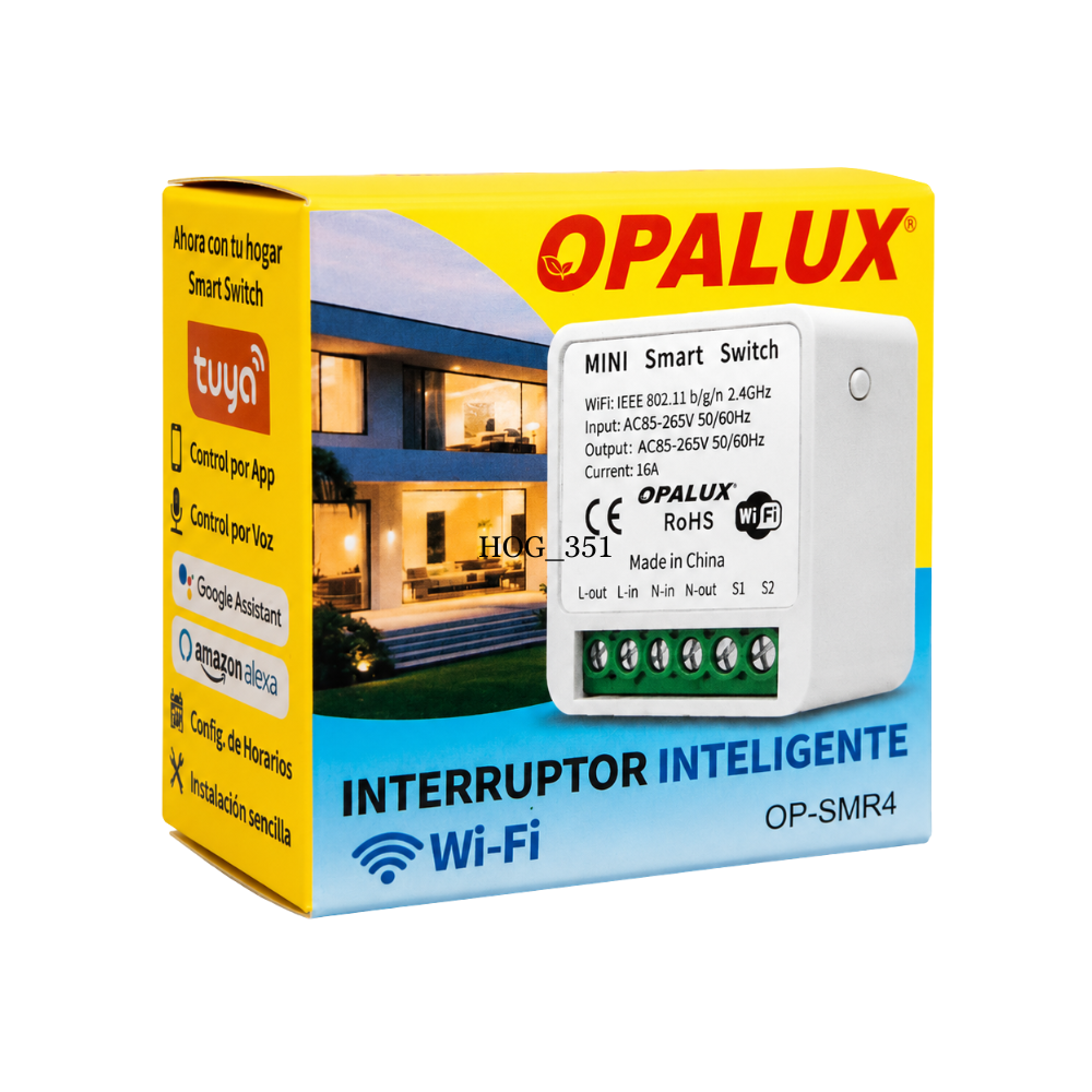Mini Interruptor Inteligente WiFi Mini Smart Switch Compatible con Alexa Google Assistant y Tuya Smart OPALUX OP-SMR4