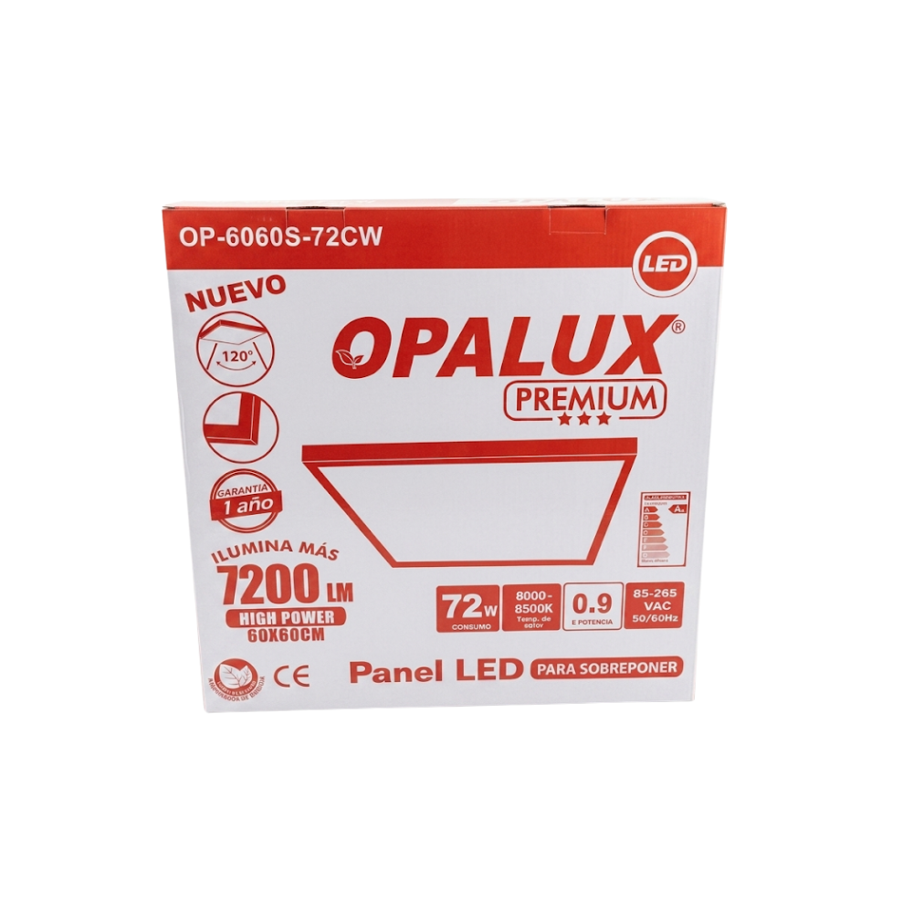 Panel LED de 60x60cm 72W 7200 Lumenes luz Blanca Para Sobreponer en Pared OPALUX OP-6060s-72CW