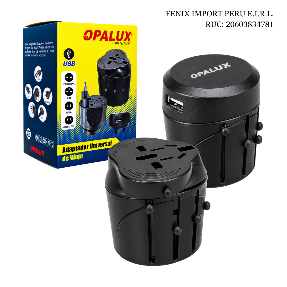 Adaptador Universal de Viaje con Puerto USB Integrado Compatible con Enchufes Internacionales OPALUX OP-UT99