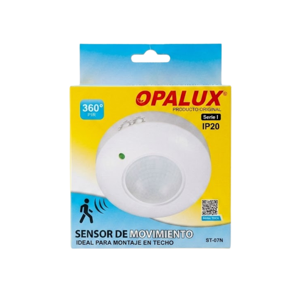 Sensor de Movimiento Infrarrojo 360° con Temporizador y Control LUX para Iluminacion Automatica OPALUX ST-07N