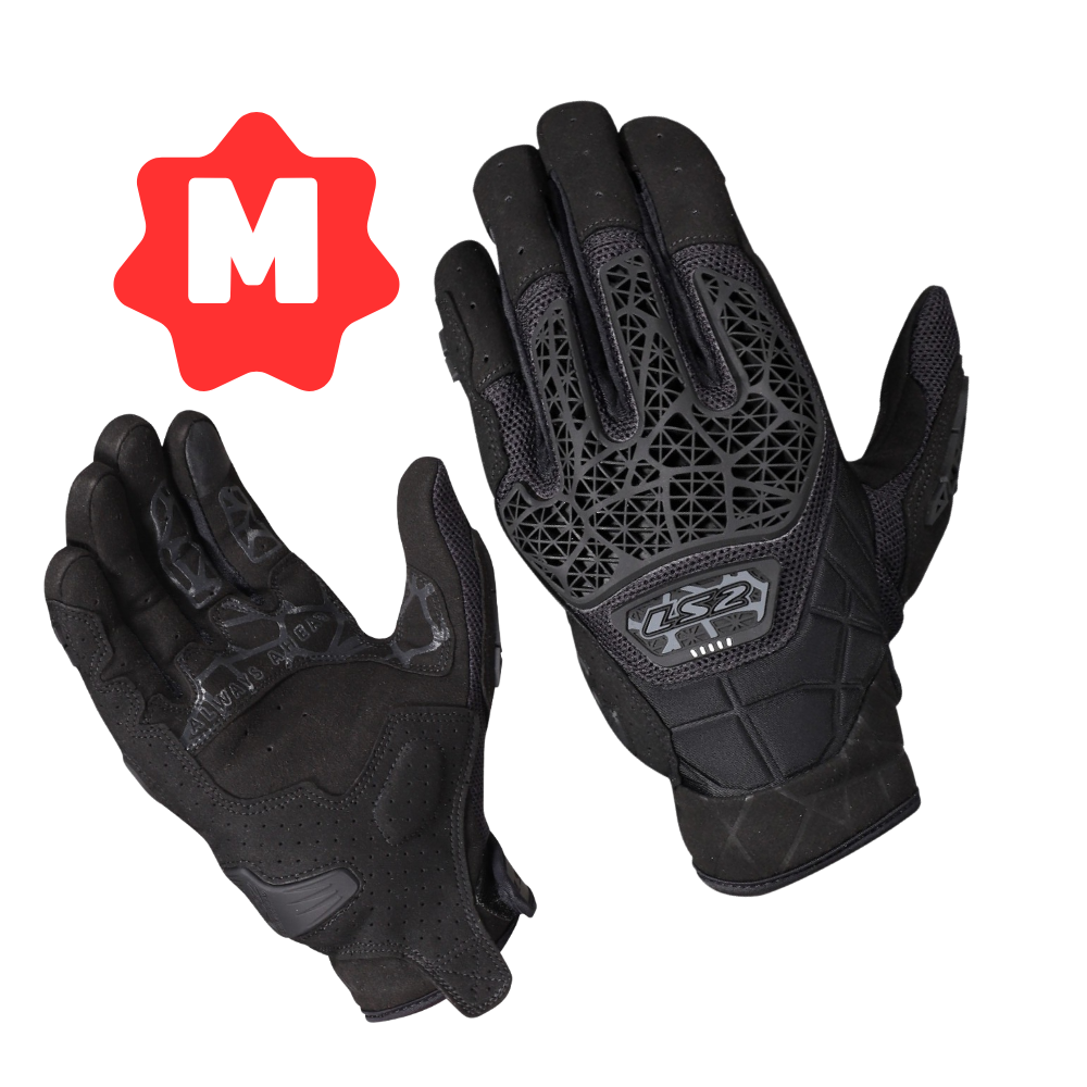 Guantes para Motociclista LS2 All Terrain Negro para Hombre con Protección de Nudillos Refuerzos Antideslizantes y Diseño Adventure Talla M