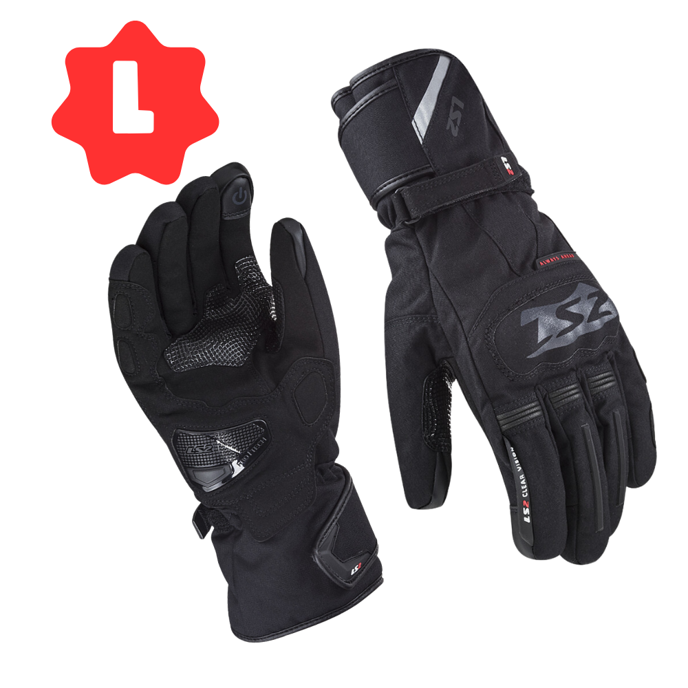 Guante para Motociclista LS2 Snow Negro para Hombre Ajuste de Velcro Certificación CE Talla L