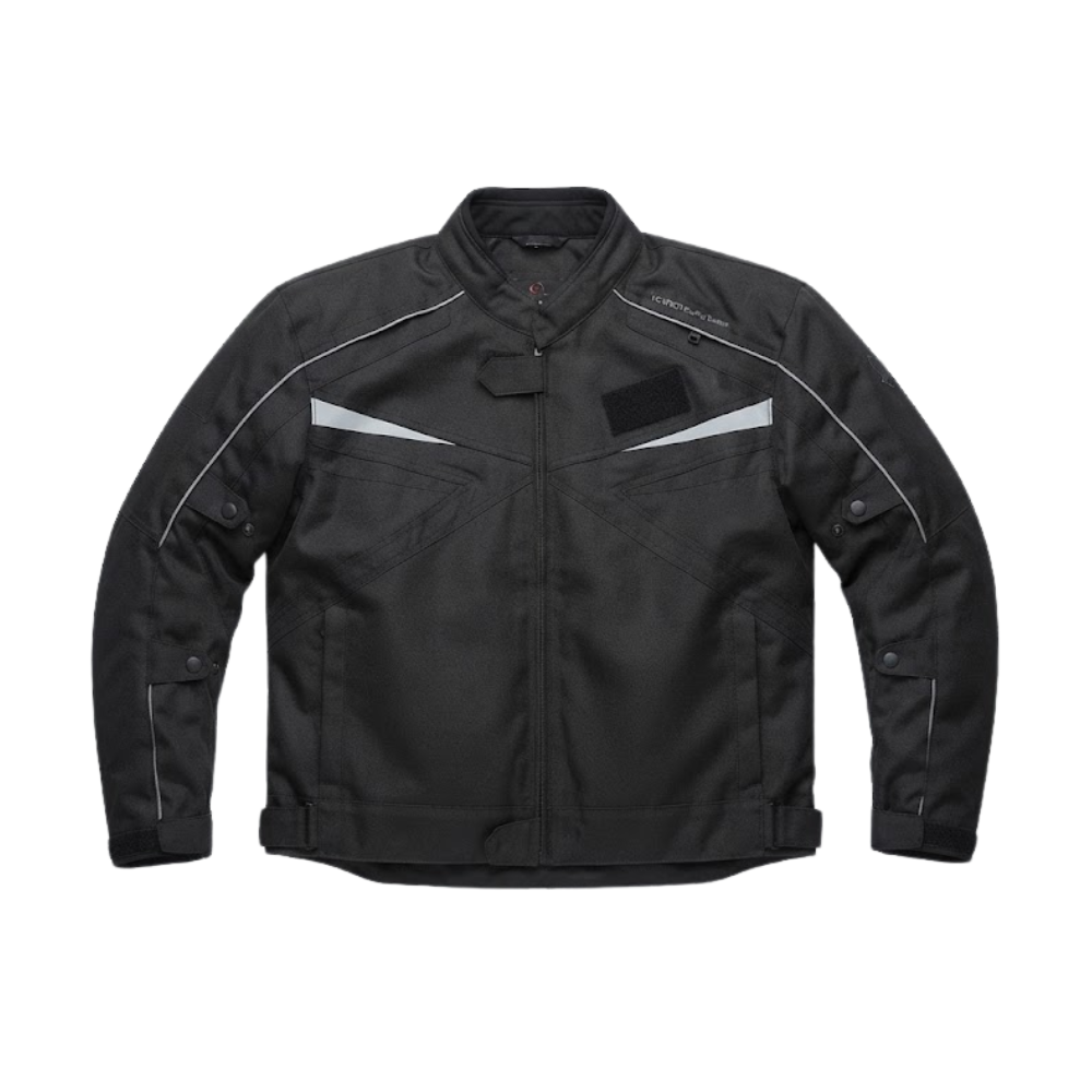 Casaca Impermeable para Motociclista Sin Forro Negro con Protecciones, Cintas Reflectivas y Ajustes de Velcro KRATOZ KC-CPIMP-SF-N-L Talla L