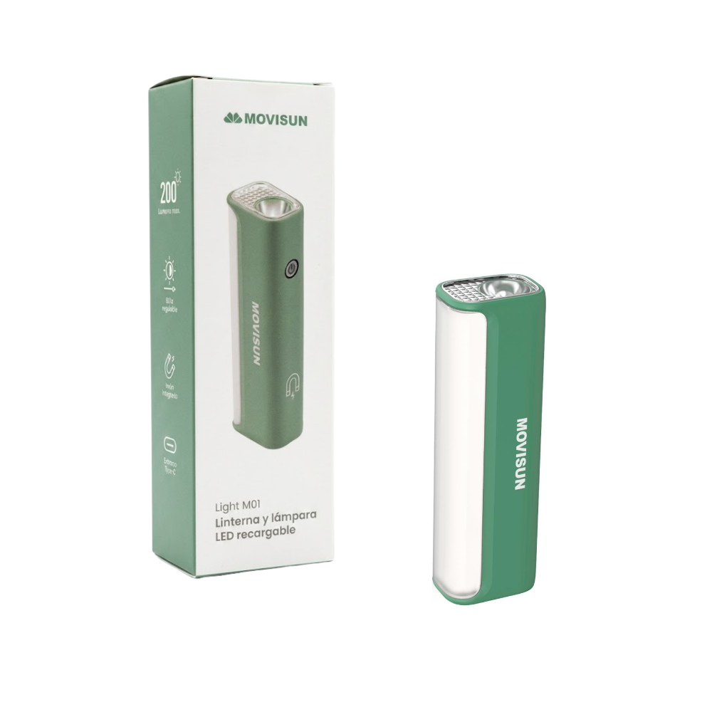 Linterna y Lampara LED Recargable con Base Magnetica Luz Regulable USB Tipo C MOVISUN Light M01