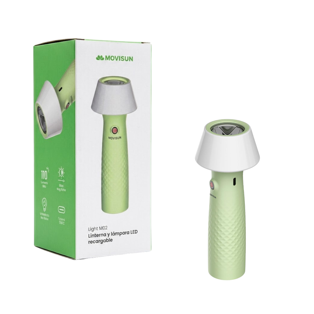 Linterna y  Lampara LED Recargablecon Luz Calida y Fria para Camping Emergencia y Escritorio Movisun Light M02