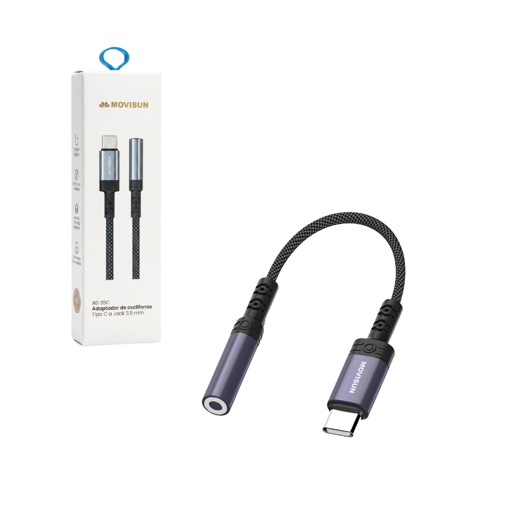 Adaptador de Audio Tipo C a Jack 3.5 mm para Audifonos Android y IOS AD35C Movisun